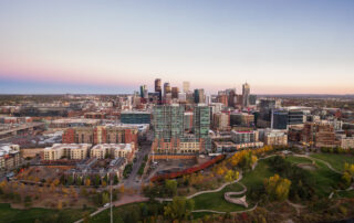 Aerial view of downtown denver from Commons Park.